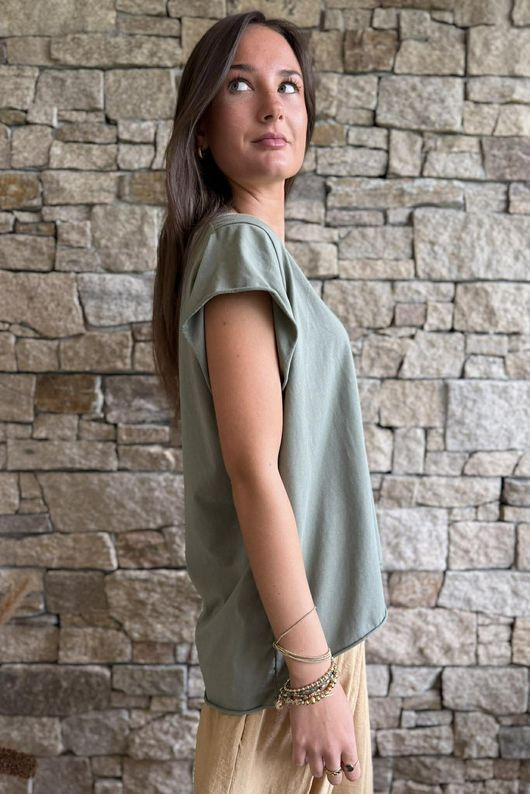  Classic Cotton Cap Sleeve Tee Soft Khaki